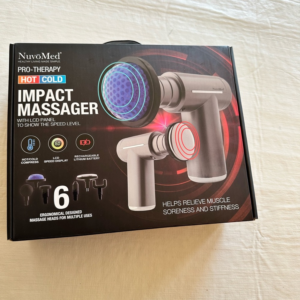 NEW NUVOMED PRO-THERAPY HOT/COLD IMPACT MASSAGER-6 HEADS-LCD PANEL-CORDLESS